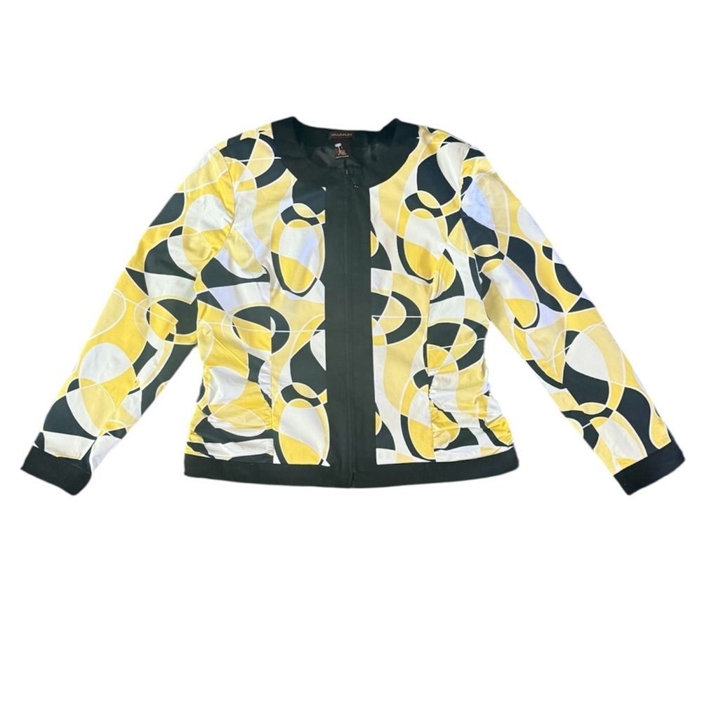 MÚLTIPLES Vintage Style Geometric Print Jacket Size L Yellow Black White women - Picture 2 of 8
